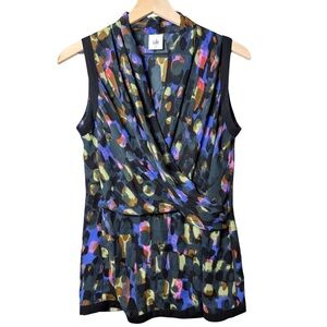 Cabi Women’s Flaunt Faux Wrap Sleeveless Dotted Print Tank Blouse Top size Sm